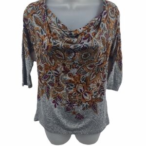 Postage Stamp Heathered Paisley Print Drape Scoop Neck Knit Sz S